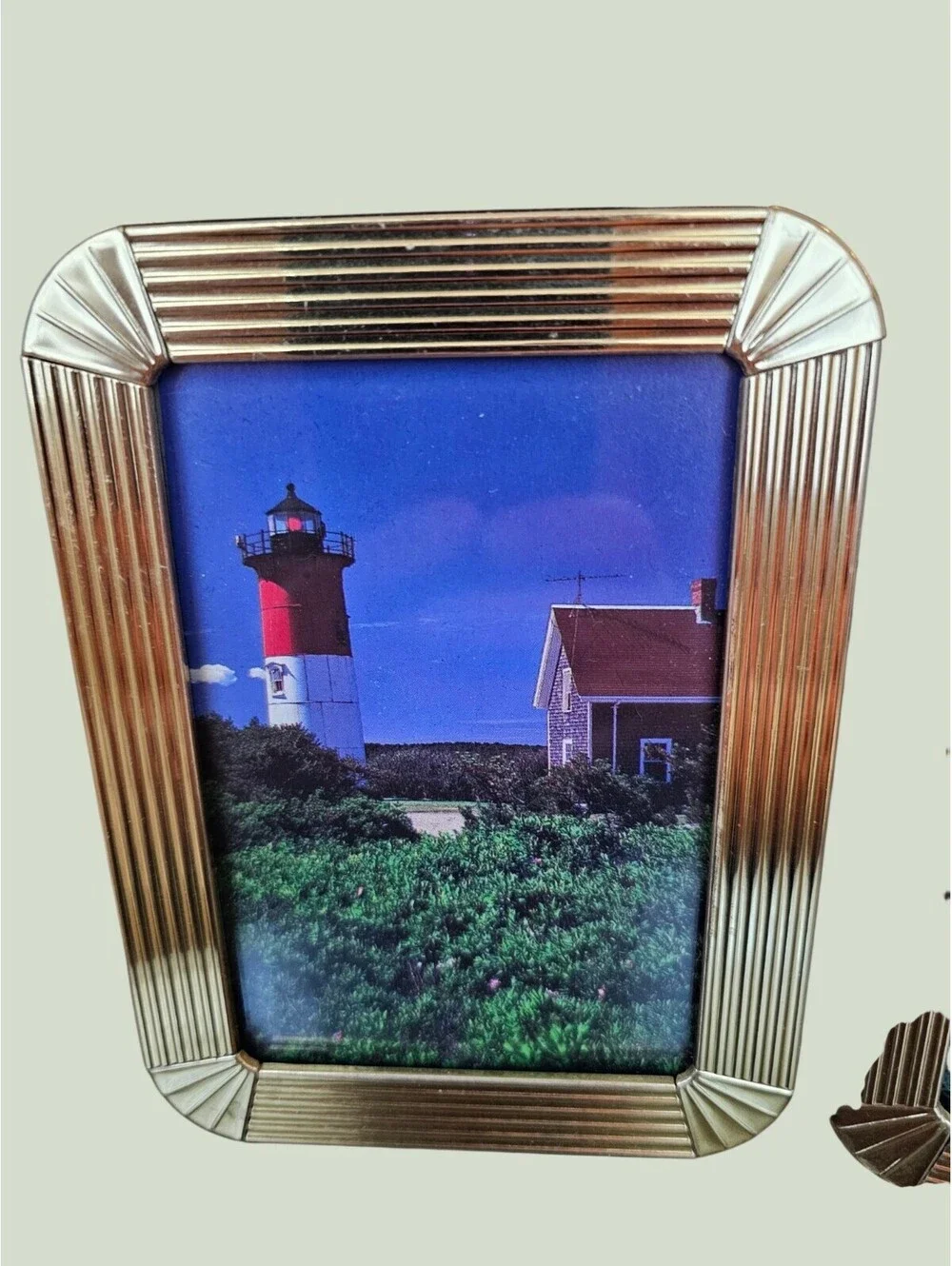 Vintage Elysées Gold Double Folding Picture Frame Ribbed Art Deco Brass Tone